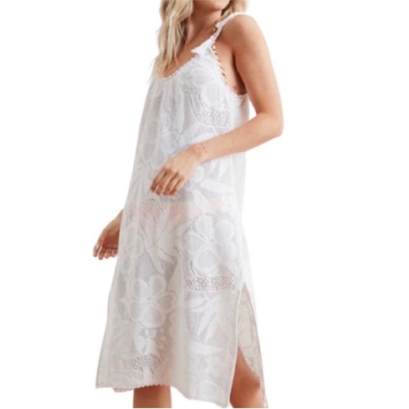 aerie Other - Aerie White Semi Sheer Tropical Floral Lace Beach Cover Up Dress size small NWT